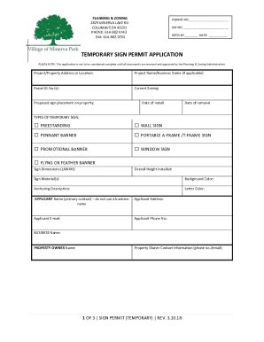 Fillable Online TEMPORARY SIGN PERMIT APPLICATION Minerva Park Fax