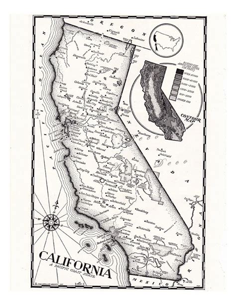 Map Of California From The 1950s A Vintage Printable Etsy