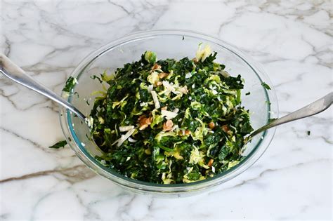 Kale And Brussels Sprout Salad With Walnuts Parmesan And Lemon Mustard