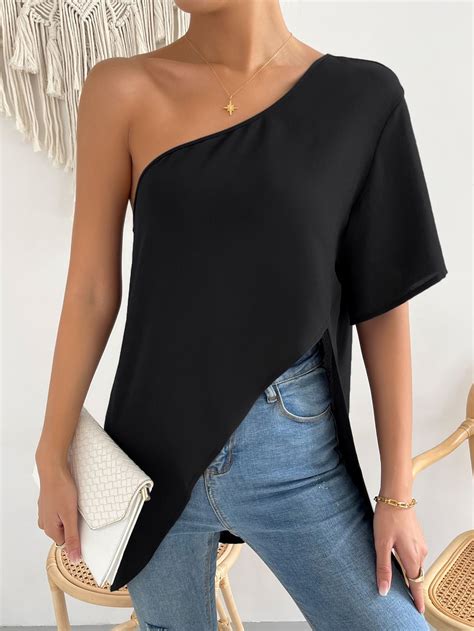 One Shoulder Asymmetrical Hem Blouse Stylish Blouse Fashion Outfits Fashion Attire