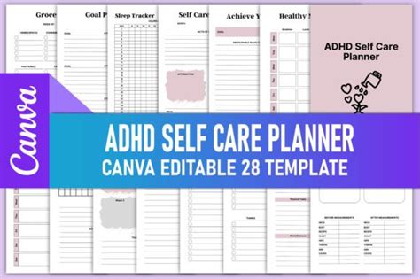 Editable ADHD Self Care Planner Canva Graphic By Rahimaartwork077