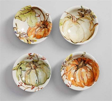 Pottery Barn Harvest Pumpkin Snack Bowls Set Of 4 Assorted Pumpkin