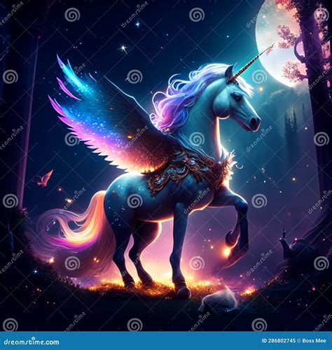 Illustration of a Fantasy Unicorn in the Night Sky with Full Moon AI Generated Stock ...