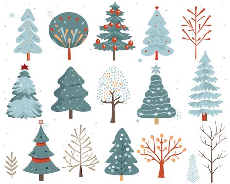 Set Of Winter Scandi Trees Hand Drawn Christmas Trees Cute Abstract