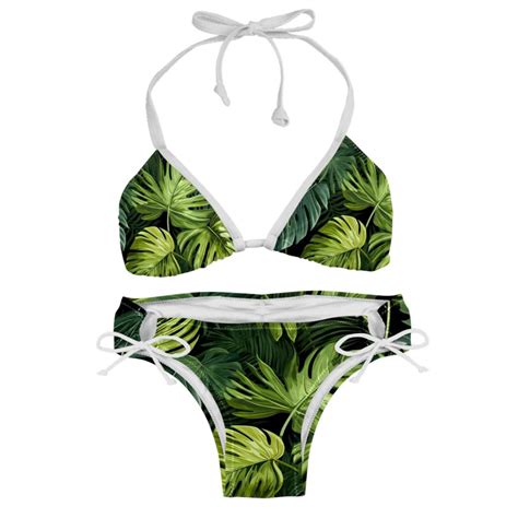 Tropical Jungle Palm Leaves Swimsuit Women Bikini Sets Detachable