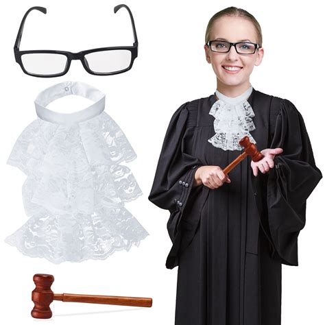 Yewong Judge Laywer Costume Accessories with Judge Collar Toy Gavel for ...