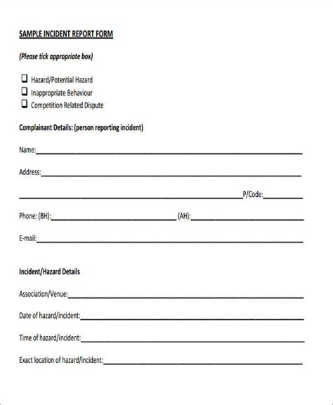 Incident Hazard Report Form Template 3 Templates Example