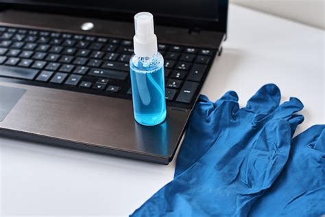 Premium Photo Laptop Keyboard Disinfection Before Working To Protect