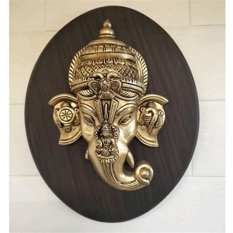 Golden And Black Antique Brass Ganesh Face Wall Hanging Statue At Rs