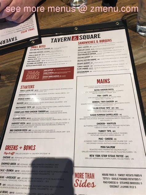 Menu at Tavern in the Square Cranston restaurant, Cranston