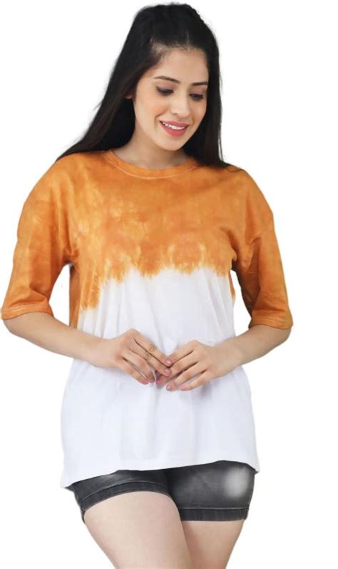 Buy Lappen Fashion Women Orange White Tie And Dye Pure Cotton Round