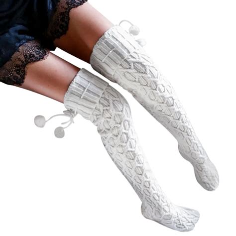 Women Winter Knitted Over Knee Long Boot Cotton Thigh High Warm Stockings Braid Sexy Pantyhose