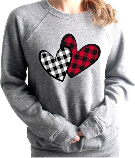 Valentine Day Sweatshirt For Women Cute Buffalo Plaid Heart Graphic