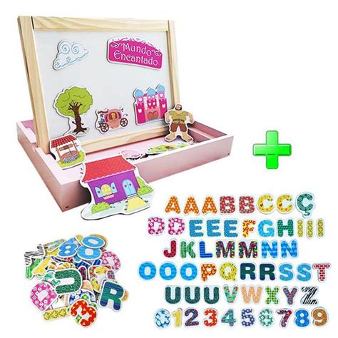 Kit Lousa Branca Magnética Infantil Letras E Números Imã Carimbras