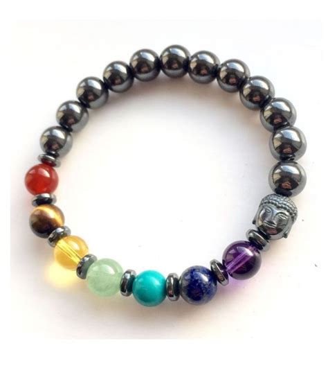 8mm Black Hematite 7 Chakra With Buddha Natural Agate Stone Bracelet