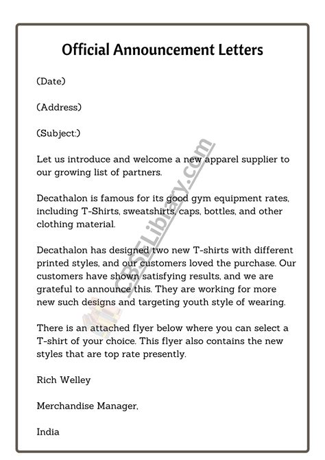 sample announcement letters examples format guidelines