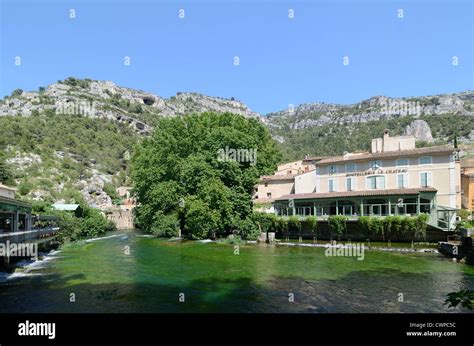 Hotel And Riverside Restaurant On River Sorgue At Fontaine De Vaucluse