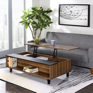 Topcraft Walnut Solid Wood Lift Top Coffee Table with Storage - Bed ...