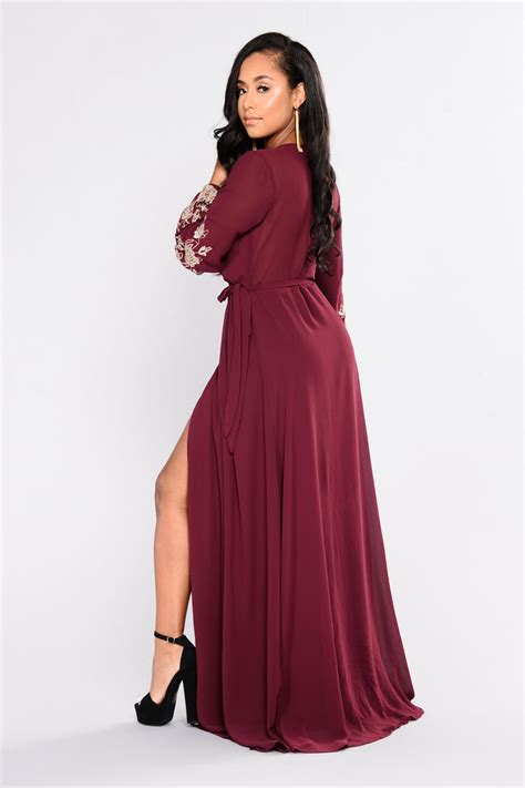 Trophy Wife Embroidered Dress - Wine - Dresses - Fashion Nova