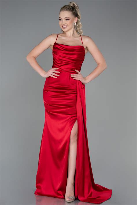 Abschlusskleid Lang Satin Rot ABU3267 Abiyefon