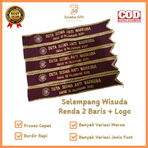 Jual Selempang Wisuda Bludru Renda Baris Logo Bordir Nama Custom