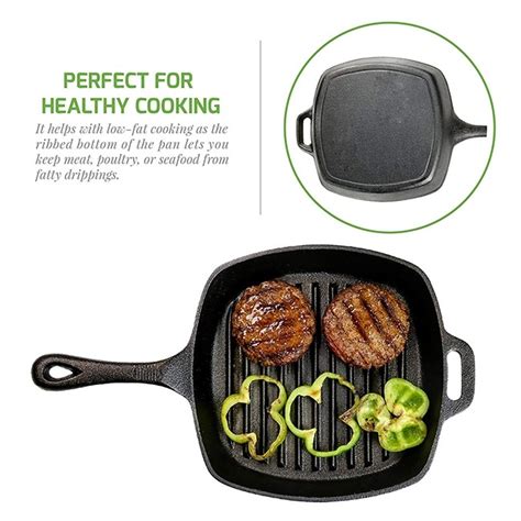 Ovente Pre Seasoned Square Cast Iron Grill Pan Black CWC2307001B