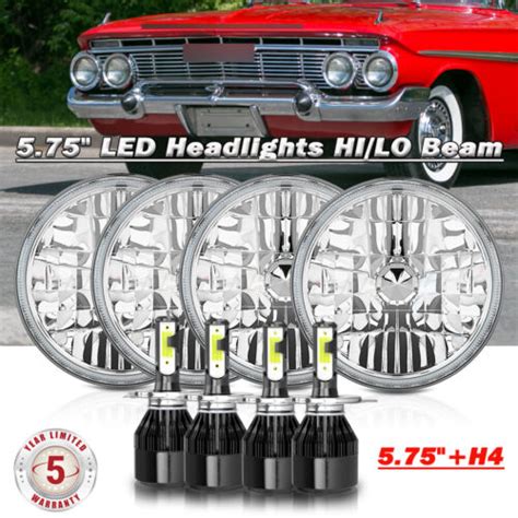 For Chevy Impala El Camino 4Pcs 5 75 5 3 4 LED Headlights H4 Hi Lo