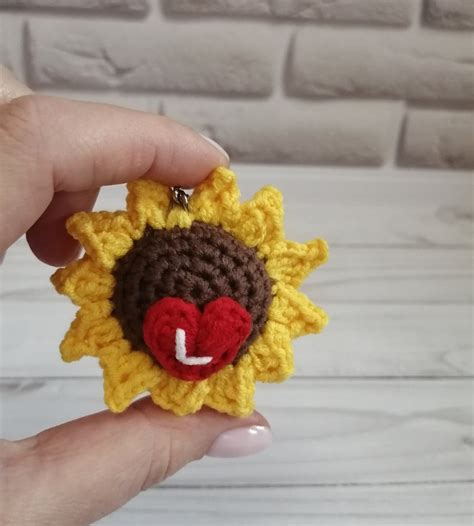 Crochet Sunflower Keychain Cute Charm Amigurumi Sunflower Etsy