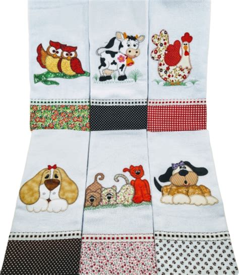 Kit Panos De Prato Bordado Patchwork C Bainha E Barrado R