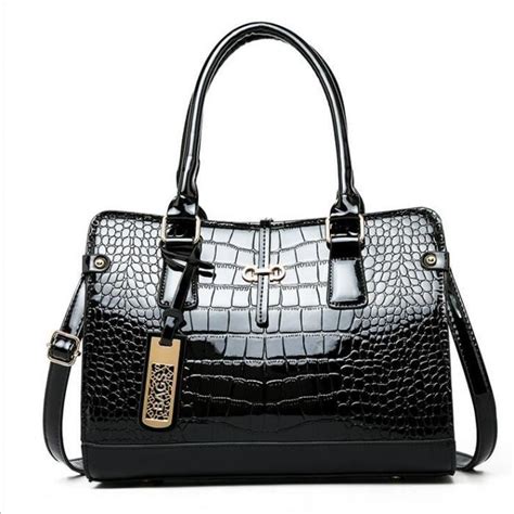 Sac Main Femme Fourre Tout Pu Cuir Verni Crocodile Sac Bandouli Re