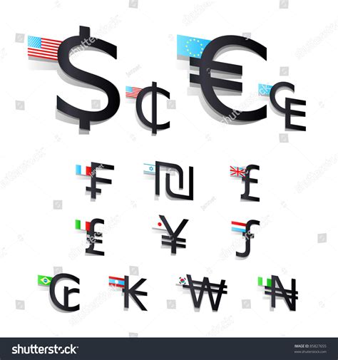 Set International Currency Symbols Flags Stock Vector (Royalty Free