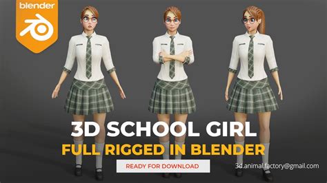 3d School Girl Full Rigged In Blender 3d Model Ready To Download