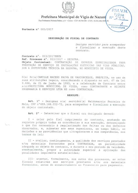 Designação fiscal de contrato Assinado Prefeitura Municipal de