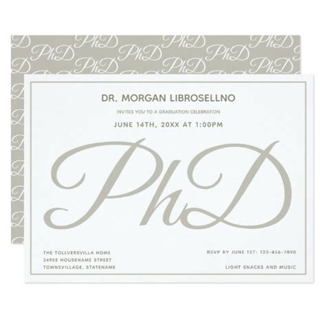 PhD degree Gray White Graduation Party Invitation | Zazzle.com