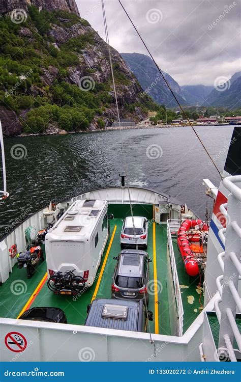 Cruising Passenger and Cargo Ferry in Lysebotn, Norway Editorial ...