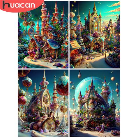 HUACAN Diamante Mosaico Castelo Paisagem Pra A Completa Rodada Pintura