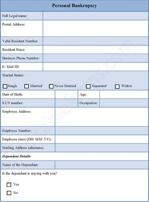 Personal Bankruptcy Form | Editable PDF Forms