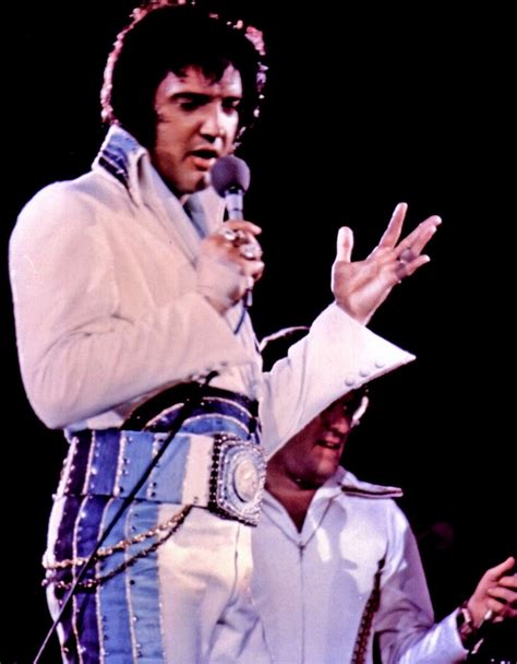 Elvis On Stage In The Blue Swirl Jumpsuit In 1974 Elvis Presley Elvis Presley Photos Elvis