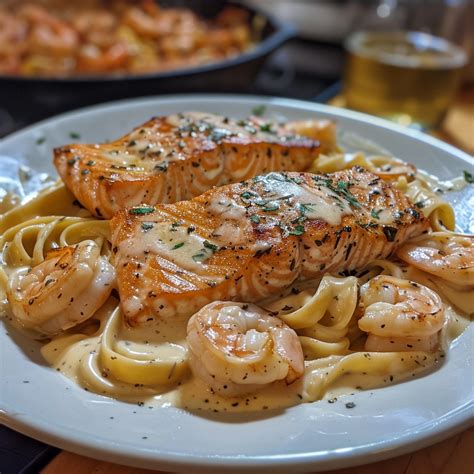 Creamy Salmon And Shrimp Alfredo Recipe Delectable Meal