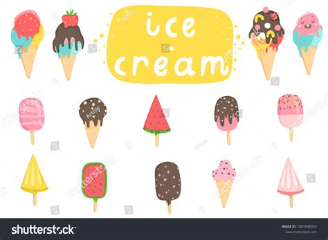 Big Set Cute Cartoon Ice Creams Vector De Stock Libre De Regal As