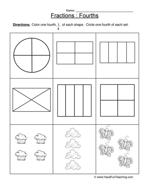 Shading Fractions Fourths Worksheet Have Fun Teaching