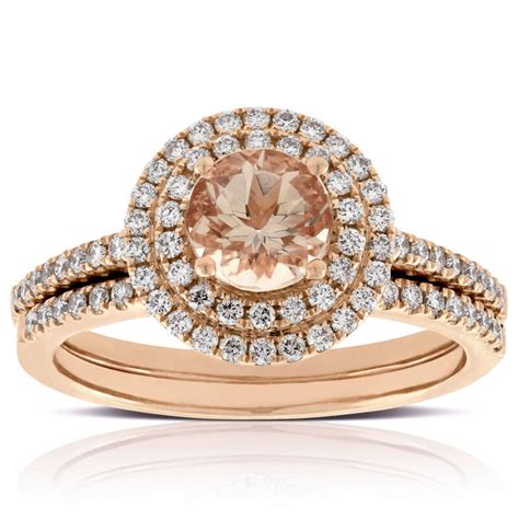 Rose Gold Morganite And Diamond Bridal Set 14k