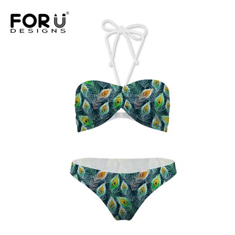 Forudesigns Summer Sexy Girls Bikini Swimwear Retro Peacock Design