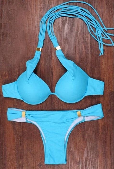 Blue Orange Bandeau Push Up Bikini Set Uniqistic Bikini Set Sexy