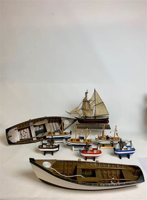 Collection of 9 old wooden ships boats - wood - Catawiki