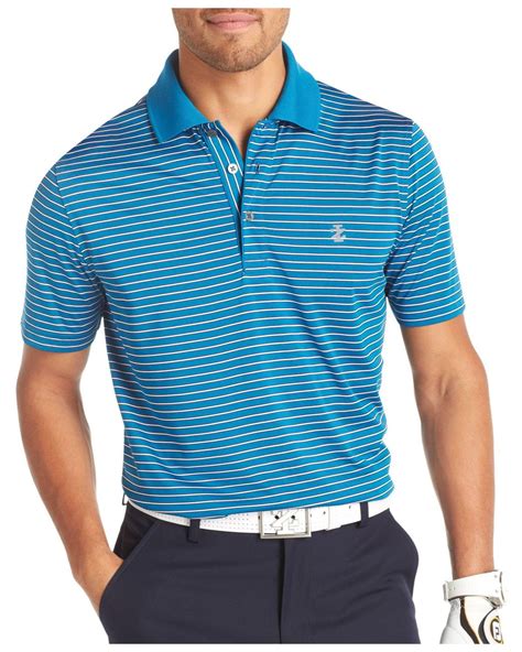 Izod Short Sleeve Poly Feeder Stripe Jersey Golf Polo In Blue For Men