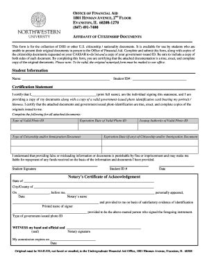 Fillable Online Citizenship Affidavit Undergraduate Financial Aid Fax