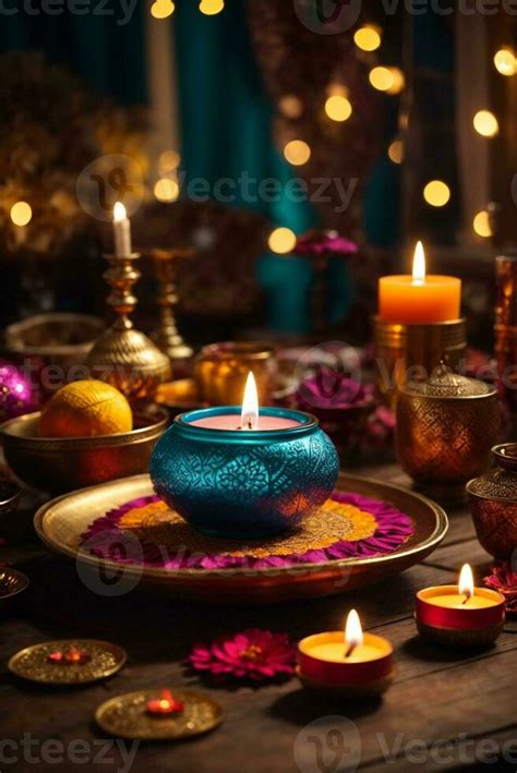 Diwali Or Deepavali Clay Diya Lamps Lit During Diwali Celebration In