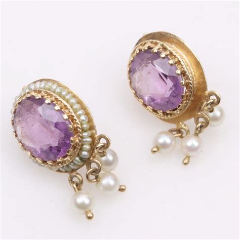 14kt Gold Amethyst Pearl Earrings Property Room