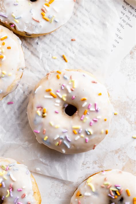 Brown Butter Birthday Cake Baked Donuts Topped With Honey